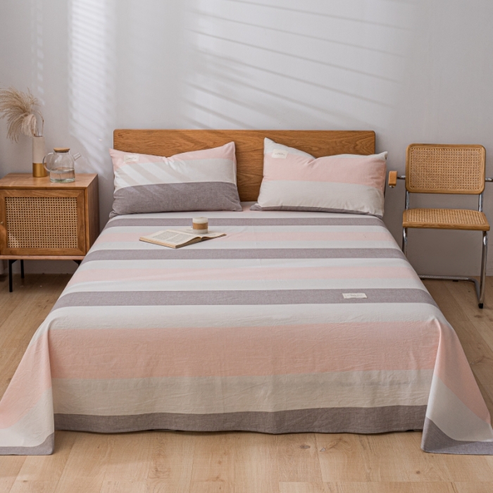 91家纺网 家纺一手货源 找家纺 宝士康家纺2023新款无印风系列床单三件套 桃玉粉