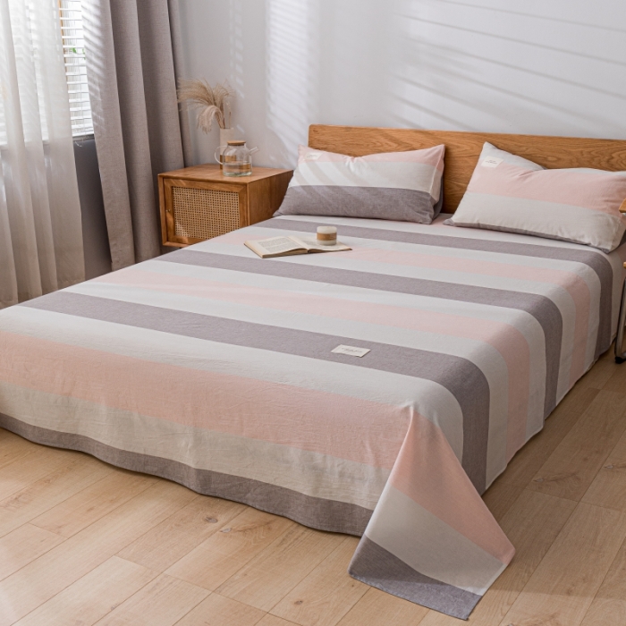 91家纺网 家纺一手货源 找家纺 宝士康家纺2023新款无印风系列床单三件套 桃玉粉