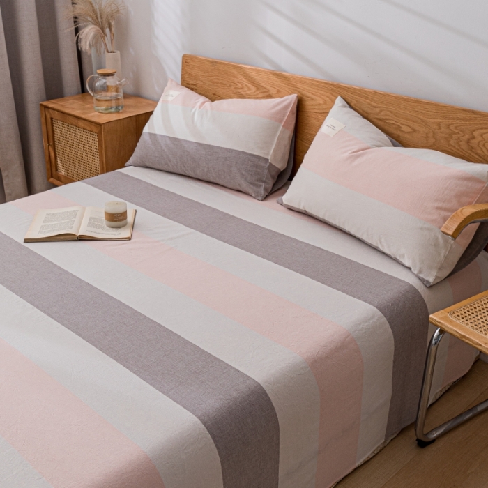 91家纺网 家纺一手货源 找家纺 宝士康家纺2023新款无印风系列床单三件套 桃玉粉