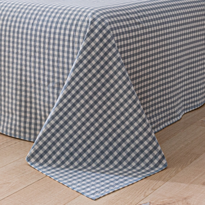 91家纺网 家纺一手货源 找家纺 宝士康家纺2023新款无印风系列床单三件套 天蓝小格