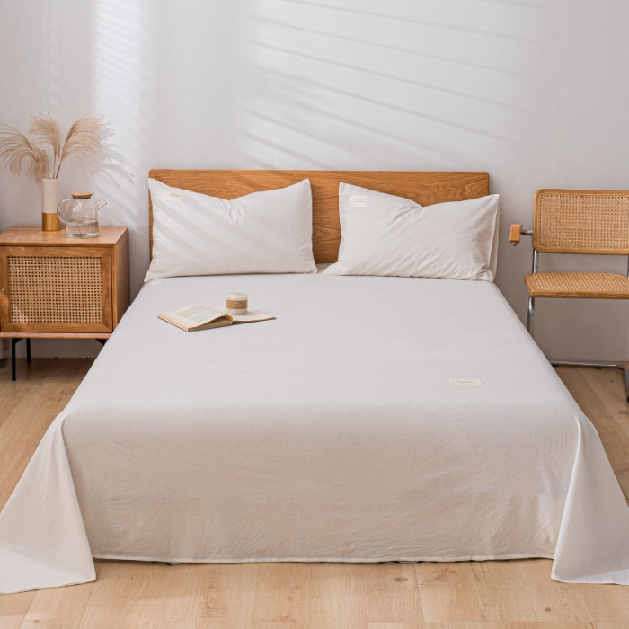 91家纺网 家纺一手货源 找家纺 宝士康家纺2023新款无印风系列床单三件套 本白