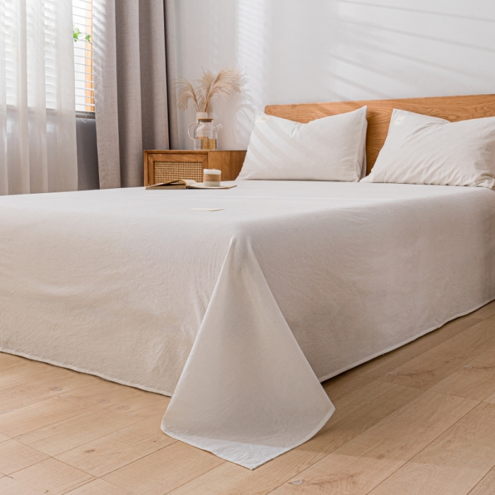 91家纺网 家纺一手货源 找家纺 宝士康家纺2023新款无印风系列床单三件套 本白