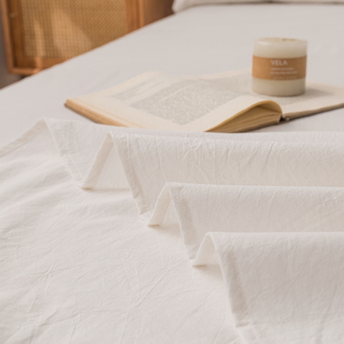 91家纺网 家纺一手货源 找家纺 宝士康家纺2023新款无印风系列床单三件套 本白