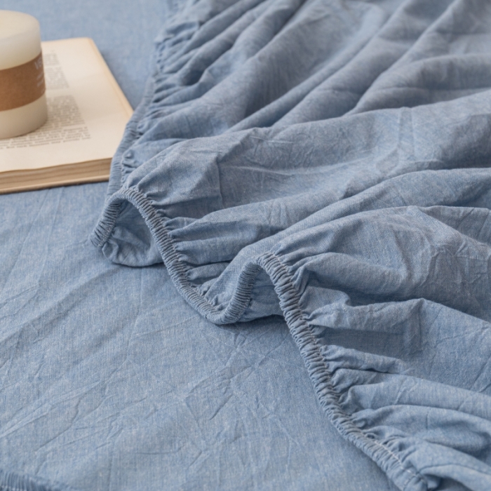 91家纺网 家纺一手货源 找家纺 宝士康家纺2023新款无印风系列床笠三件套 优雅蓝