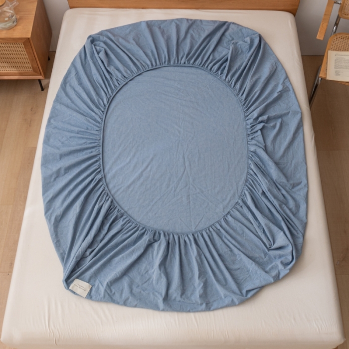 91家纺网 家纺一手货源 找家纺 宝士康家纺2023新款无印风系列床笠三件套 优雅蓝