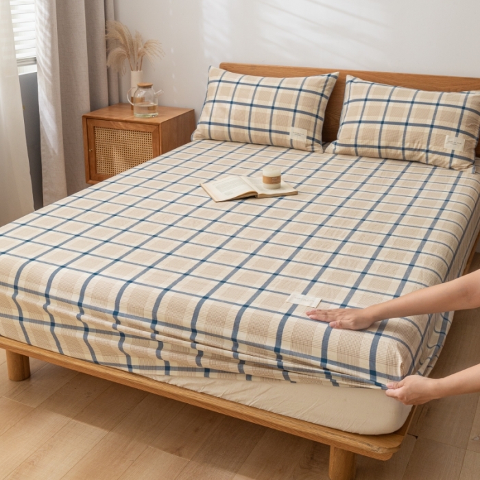 91家纺网 家纺一手货源 找家纺 宝士康家纺2023新款无印风系列床笠三件套 英伦格