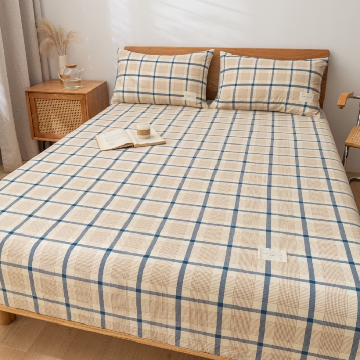 91家纺网 家纺一手货源 找家纺 宝士康家纺2023新款无印风系列床笠三件套 英伦格