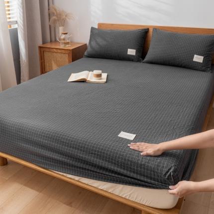 宝士康家纺2023新款无印风系列床笠三件套 小灰格
