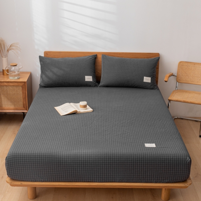 91家纺网 家纺一手货源 找家纺 宝士康家纺2023新款无印风系列床笠三件套 小灰格