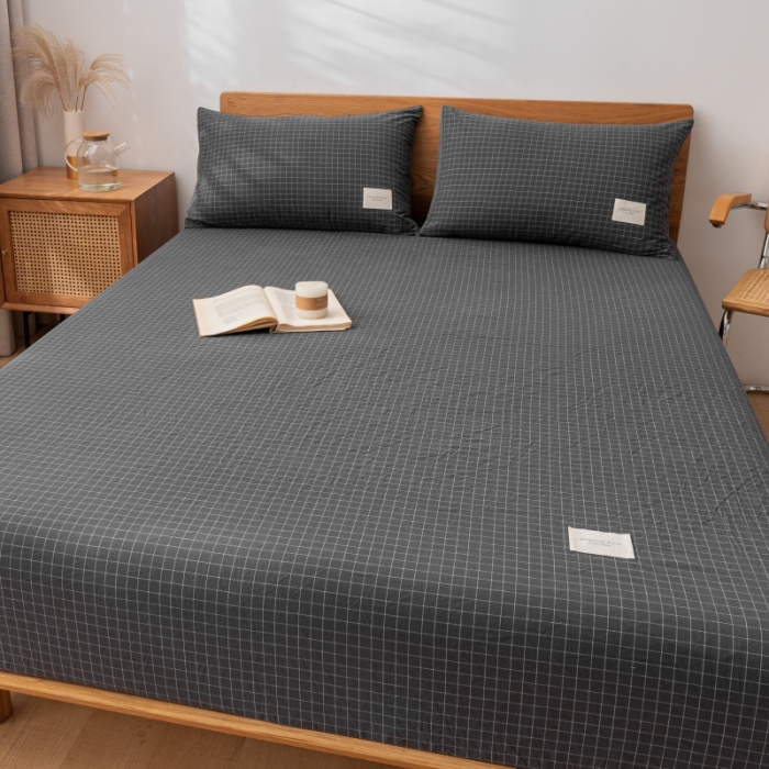91家纺网 家纺一手货源 找家纺 宝士康家纺2023新款无印风系列床笠三件套 小灰格