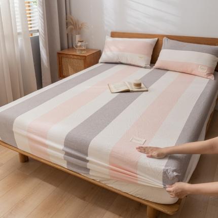 91家纺网 家纺一手货源 找家纺 宝士康家纺2023新款无印风系列床笠三件套 桃玉粉