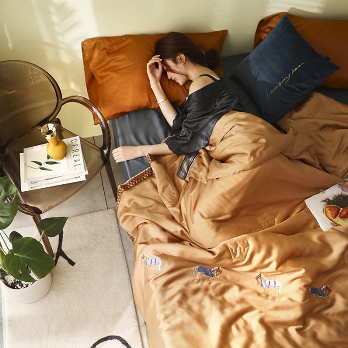 91家纺网 家纺一手货源 找家纺 汇庭 2020新款马德里天丝夏被-模特棚拍 沙漠金