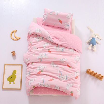 91家纺网 家纺一手货源 找家纺 全棉幼儿园被子三件套儿童午睡棉被褥宝宝入园含芯六件套 可爱兔