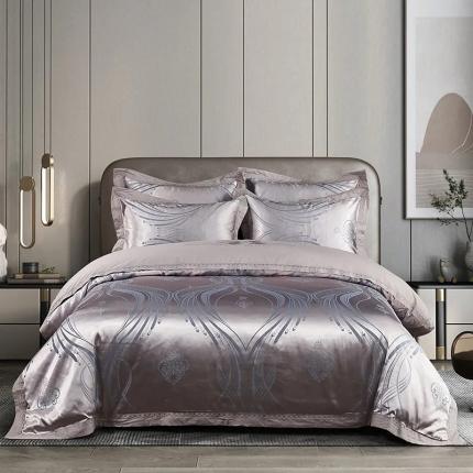 91家纺网 家纺一手货源 找家纺 卡迪亚 2022新款全棉13372贡缎提花四件套 兰金