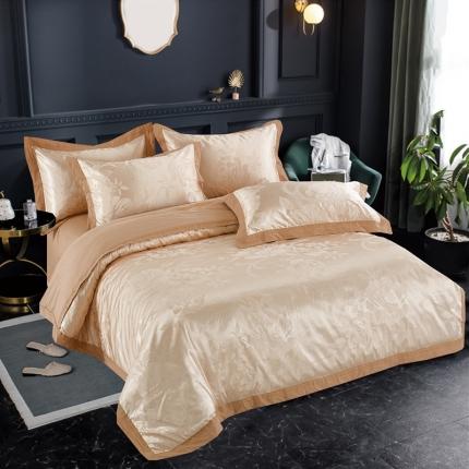 91家纺网 家纺一手货源 找家纺 卡迪亚 2022新款全棉13372贡缎提花四件套曼陀罗香槟色