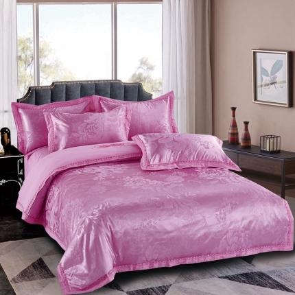 91家纺网 家纺一手货源 找家纺 卡迪亚 2022新款全棉13372贡缎提花四件套鸟语花香-粉