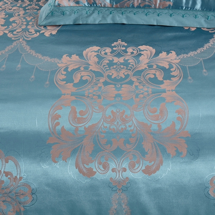 91家纺网 家纺一手货源 找家纺 卡迪亚 2022新款全棉13372贡缎提花四件套 黛菲尔冰蓝