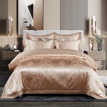 卡迪亚 2022新款全棉13372贡缎提花四件套豪华经典浅咖