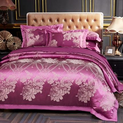 卡迪亚2022新款全棉13372贡缎提花四件套花香迷惑红豆沙