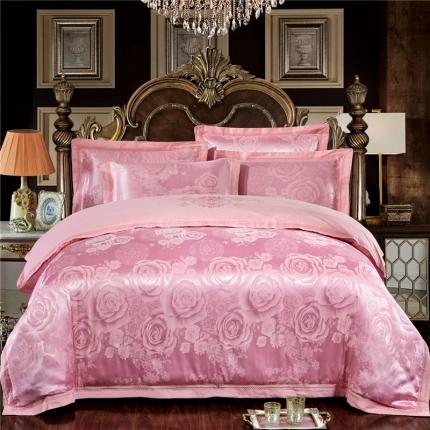 卡迪亚 2022新款全棉13372贡缎提花四件套花意盎然粉玉