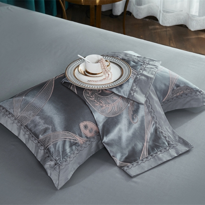 91家纺网 家纺一手货源 找家纺 卡迪亚 2022新款全棉13372贡缎提花四件套 星空灰