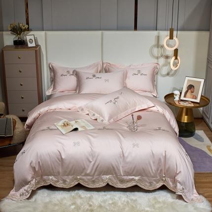 91家纺网 家纺一手货源 找家纺 总玖玖爱家纺2022新款100支贡缎长绒棉刺绣四件套-香奈尔