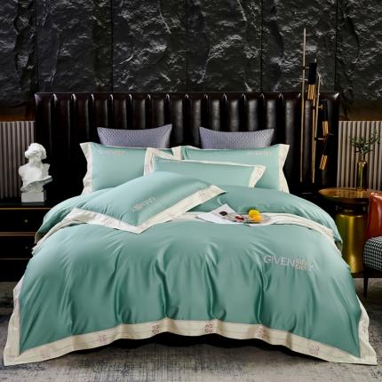 91家纺网 家纺一手货源 找家纺 玖玖爱 2022新款100支贡缎长绒棉刺绣四件套姬梵希宾利蓝