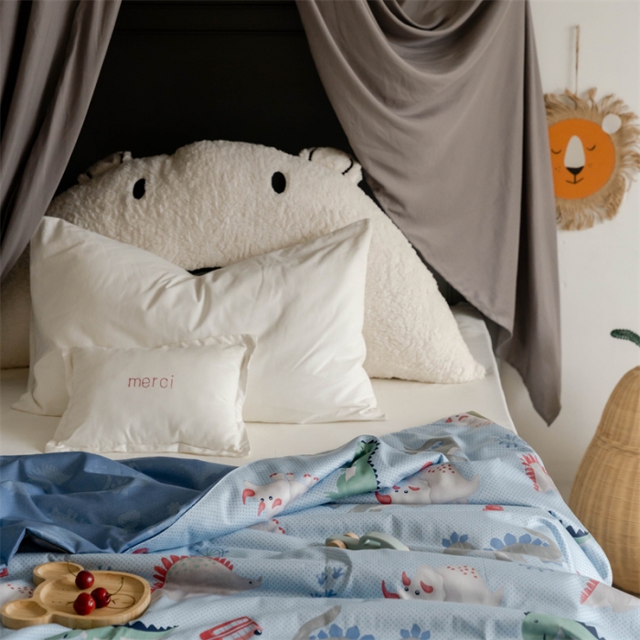 91家纺网 家纺一手货源 找家纺 汇庭 2022新款60sA类长绒棉大豆夏被 波点狮子蓝