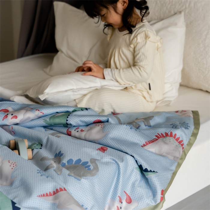 91家纺网 家纺一手货源 找家纺 汇庭 2022新款60sA类长绒棉大豆夏被 波点狮子蓝