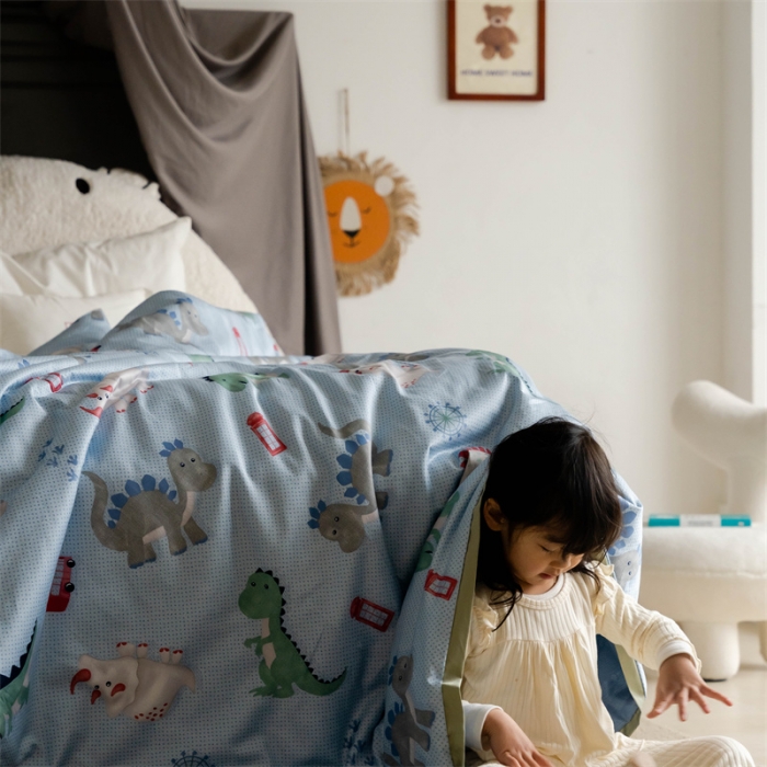 91家纺网 家纺一手货源 找家纺 汇庭 2022新款60sA类长绒棉大豆夏被 波点狮子蓝