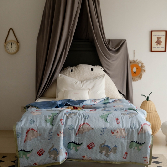 91家纺网 家纺一手货源 找家纺 汇庭 2022新款60sA类长绒棉大豆夏被 波点狮子蓝