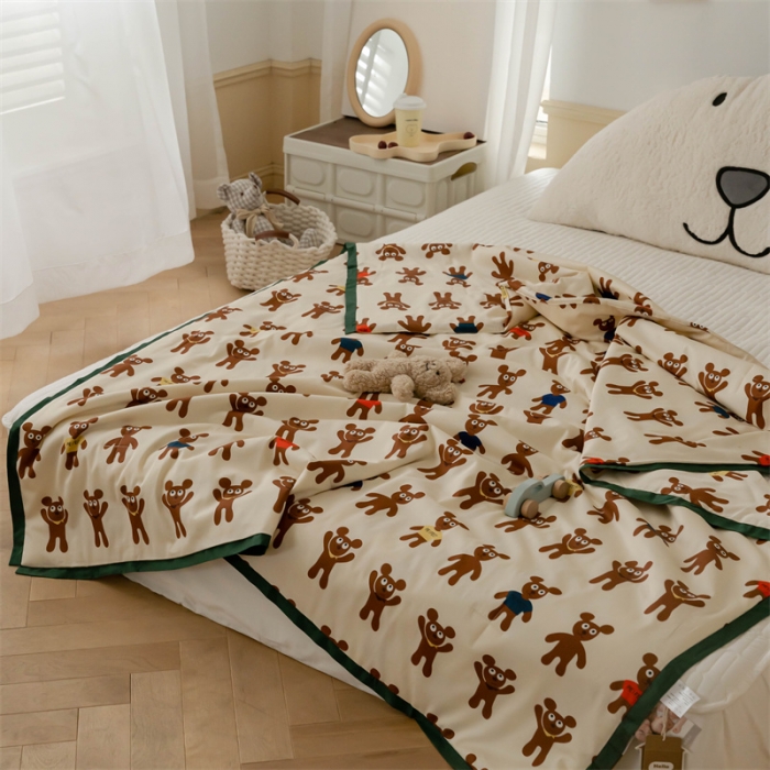 91家纺网 家纺一手货源 找家纺 汇庭 2022新款60sA类长绒棉大豆夏被 姜饼人白