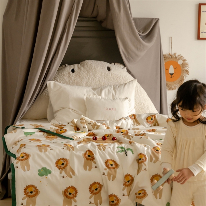 91家纺网 家纺一手货源 找家纺 汇庭 2022新款60sA类长绒棉大豆夏被 跳跳狮子