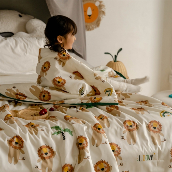 91家纺网 家纺一手货源 找家纺 汇庭 2022新款60sA类长绒棉大豆夏被 跳跳狮子