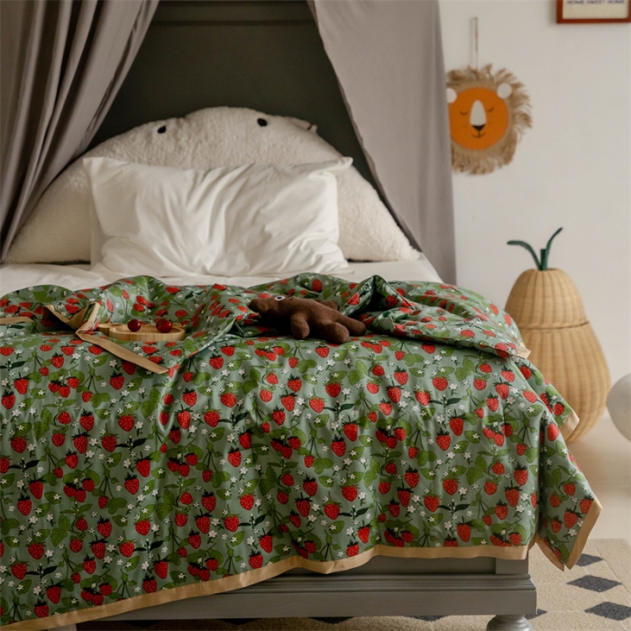 91家纺网 家纺一手货源 找家纺 汇庭 2022新款60sA类长绒棉大豆夏被 芝士草莓