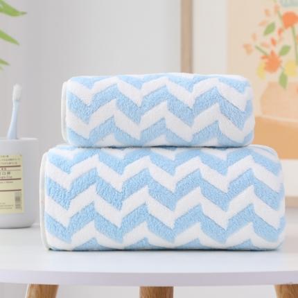 91家纺网 家纺一手货源 找家纺 双梦毛巾 2022新款水纹套巾 蓝色毛巾35*75