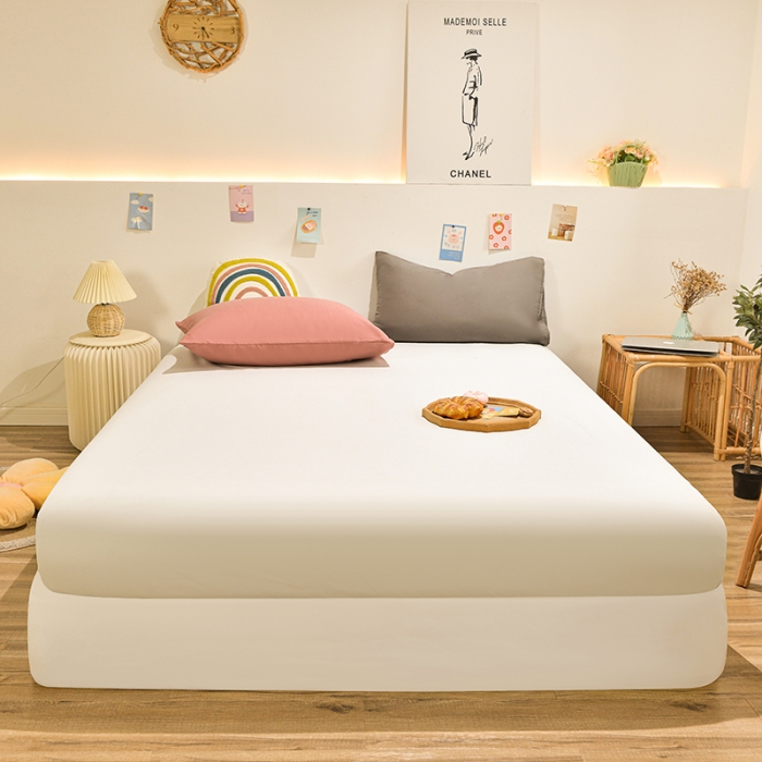 91家纺网 家纺一手货源 找家纺 （总）极梦 2025新款ins纯色水洗棉磨毛单床笠三件套 床垫保护套