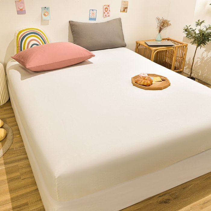 91家纺网 家纺一手货源 找家纺 （总）极梦 2025新款ins纯色水洗棉磨毛单床笠三件套 床垫保护套