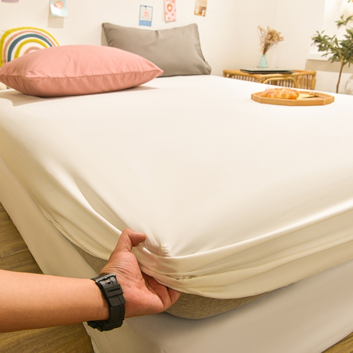 91家纺网 家纺一手货源 找家纺 （总）极梦 2025新款ins纯色水洗棉磨毛单床笠三件套 床垫保护套