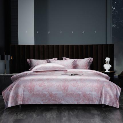 91家纺网 家纺一手货源 找家纺 缔缦 2022新款高端100s长绒棉数码印花系列四件套 图兰朵粉