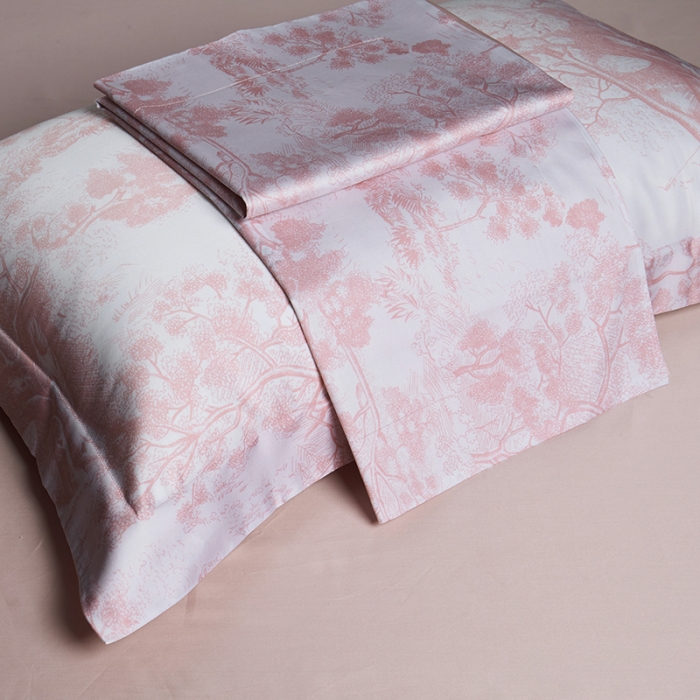 91家纺网 家纺一手货源 找家纺 缔缦 2022新款高端100s长绒棉数码印花系列四件套 图兰朵粉