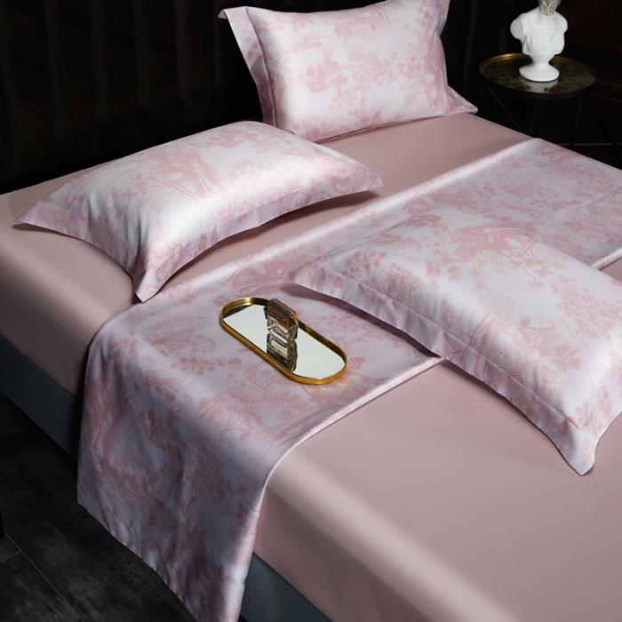 91家纺网 家纺一手货源 找家纺 缔缦 2022新款高端100s长绒棉数码印花系列四件套 图兰朵粉