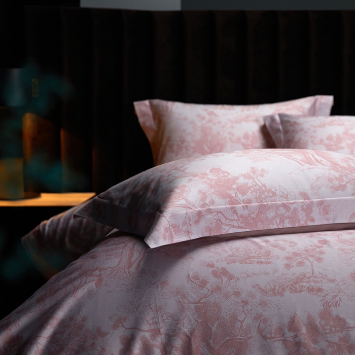 91家纺网 家纺一手货源 找家纺 缔缦 2022新款高端100s长绒棉数码印花系列四件套 图兰朵粉