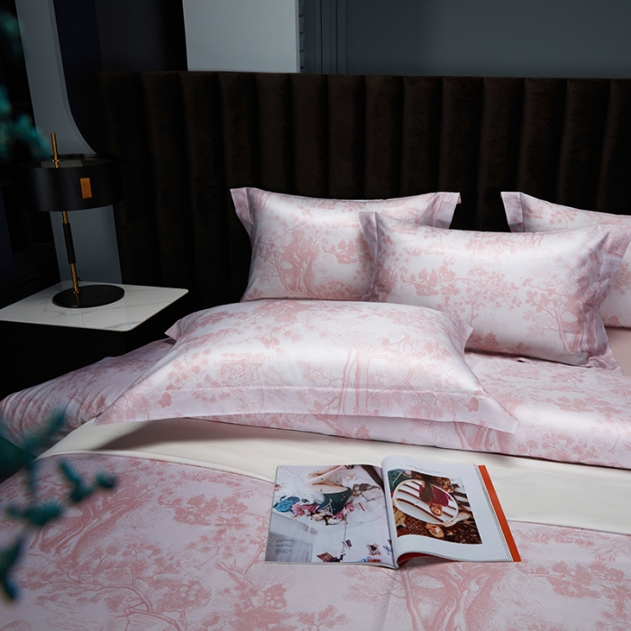 91家纺网 家纺一手货源 找家纺 缔缦 2022新款高端100s长绒棉数码印花系列四件套 图兰朵粉