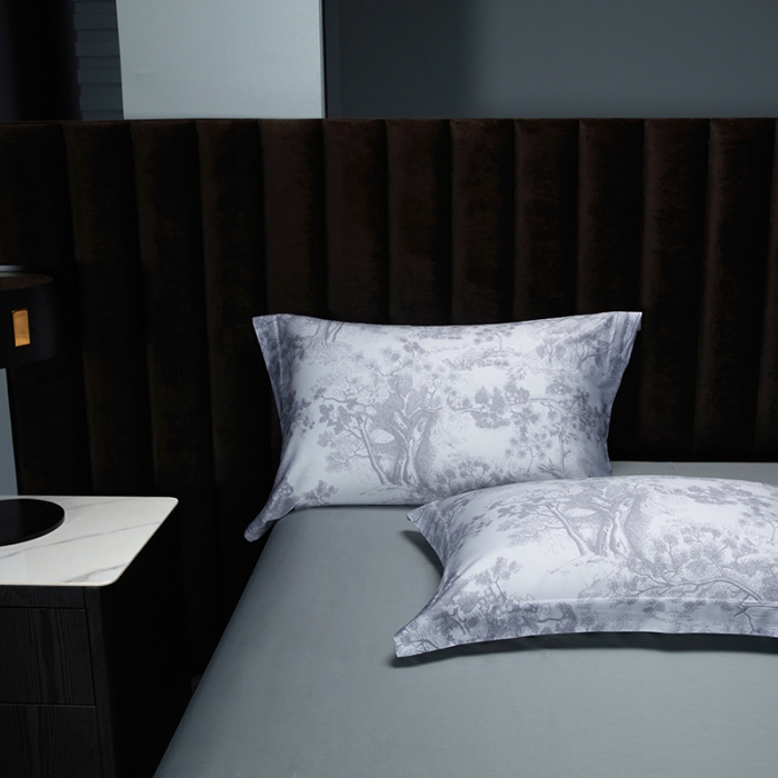 91家纺网 家纺一手货源 找家纺 缔缦 2022新款高端100s长绒棉数码印花系列四件套 图兰朵灰