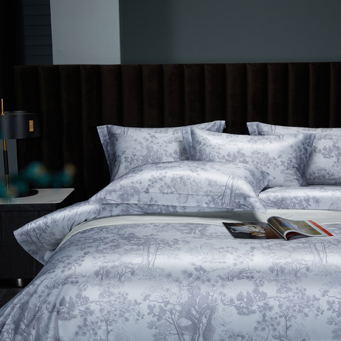 91家纺网 家纺一手货源 找家纺 缔缦 2022新款高端100s长绒棉数码印花系列四件套 图兰朵灰