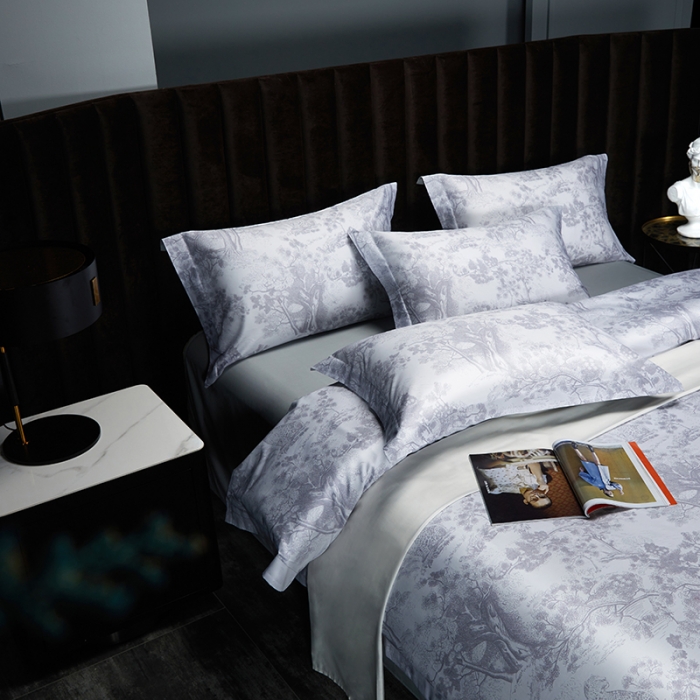 91家纺网 家纺一手货源 找家纺 缔缦 2022新款高端100s长绒棉数码印花系列四件套 图兰朵灰