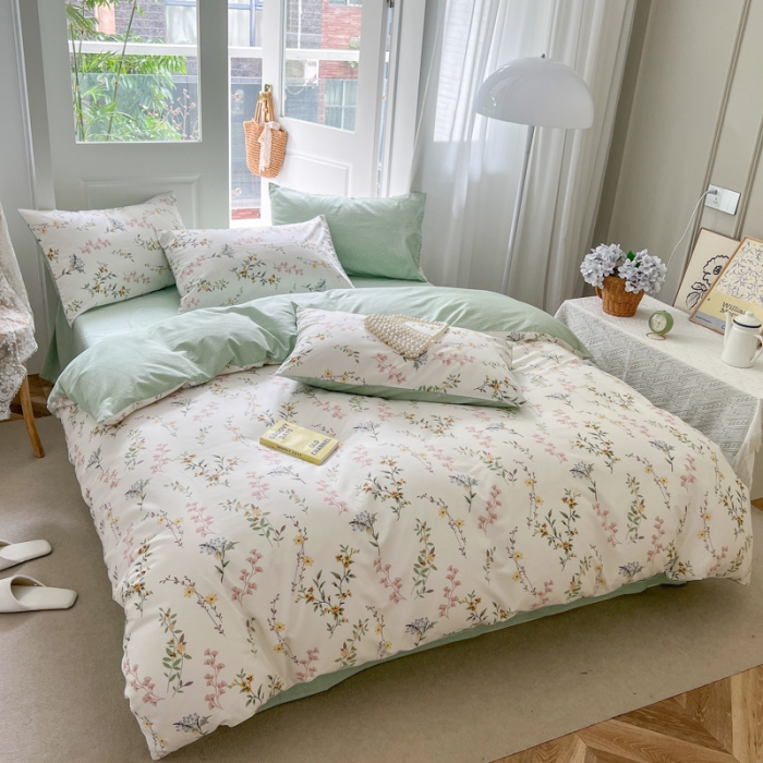 91家纺网 家纺一手货源 找家纺 优彩 2022新款全棉13372法式田园风情浪漫碎花单被套 云栽