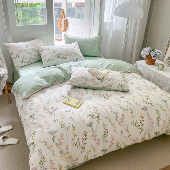 91家纺网 家纺一手货源 找家纺 优彩 2022新款全棉13372法式田园风情浪漫碎花单被套 云栽