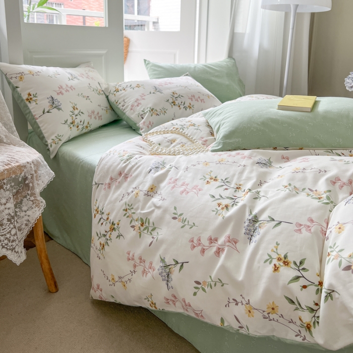 91家纺网 家纺一手货源 找家纺 优彩 2022新款全棉13372法式田园风情浪漫碎花单被套 云栽